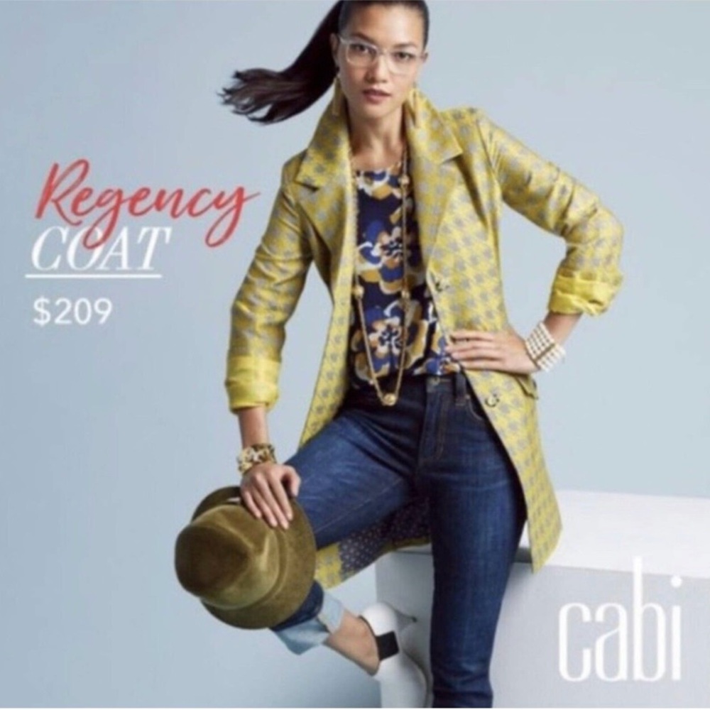 CAbi Yellow Patterned Regency Trench Coat